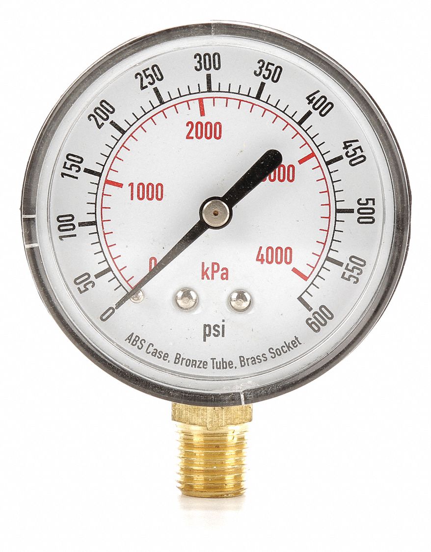 GRAINGER APPROVED Pressure Gauge, 0 to 4000 kPa, 0 to 600