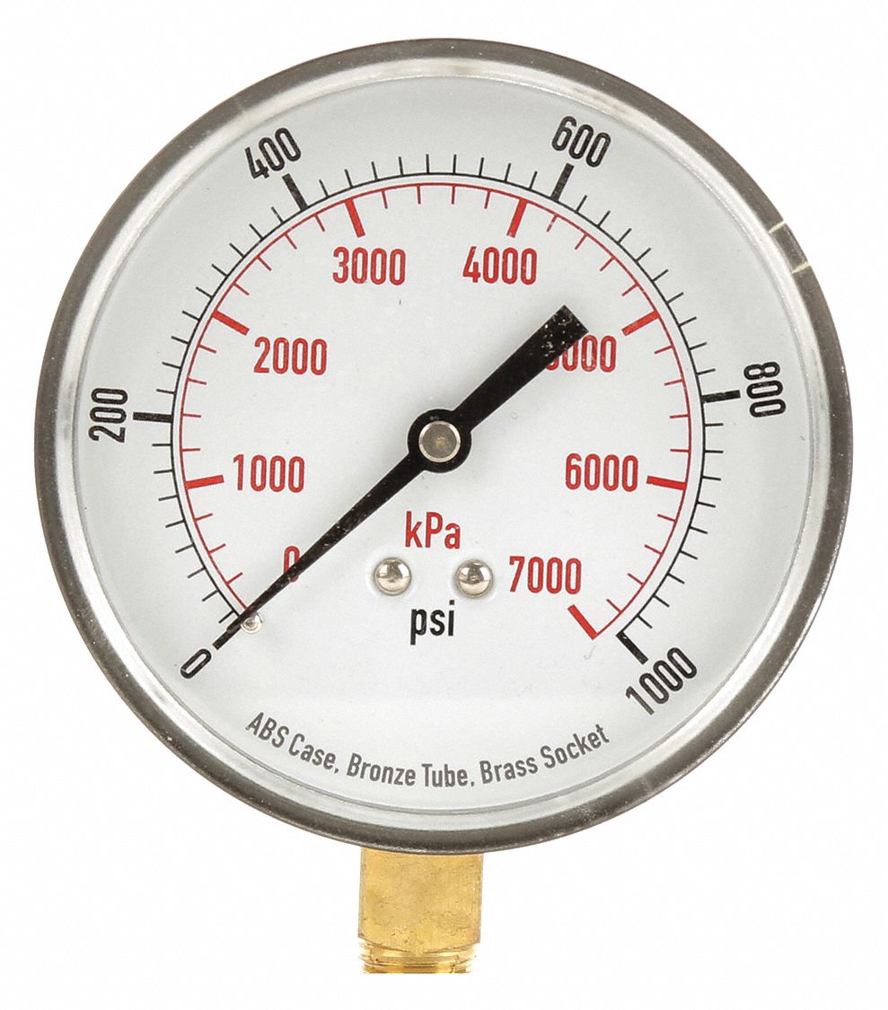 GRAINGER APPROVED Pressure Gauge, 0 to 1000 psi, 0 to 7000 kPa Range, 1