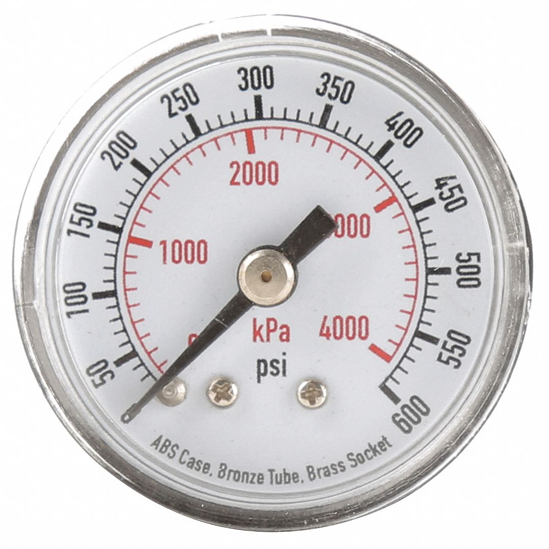 GRAINGER APPROVED Pressure Gauge, 0 to 4000 kPa, 0 to 600 psi Range, 1/
