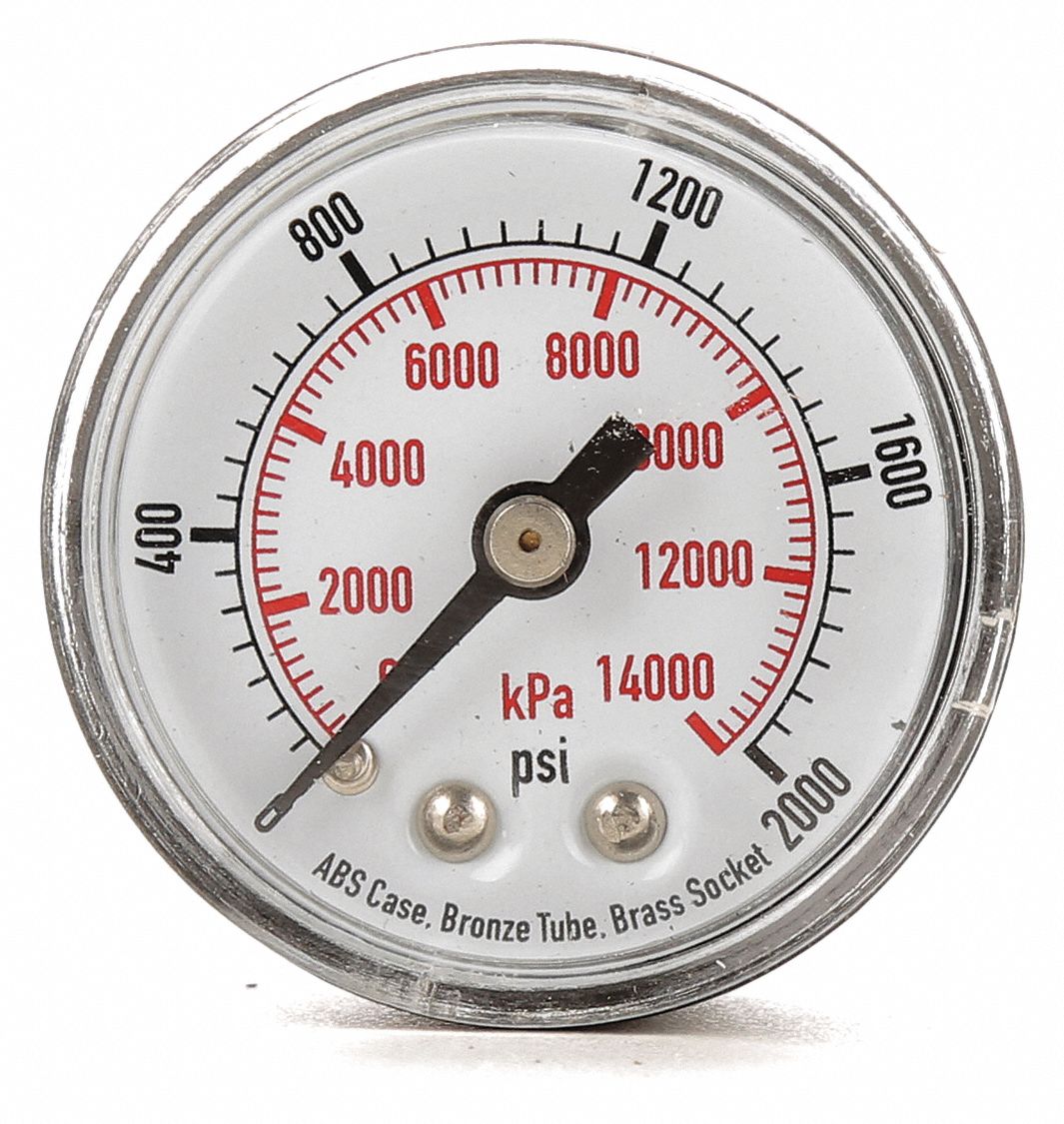 GRAINGER APPROVED Pressure Gauge, 0 to 14,000 kPa, 0 to 2000 psi Range