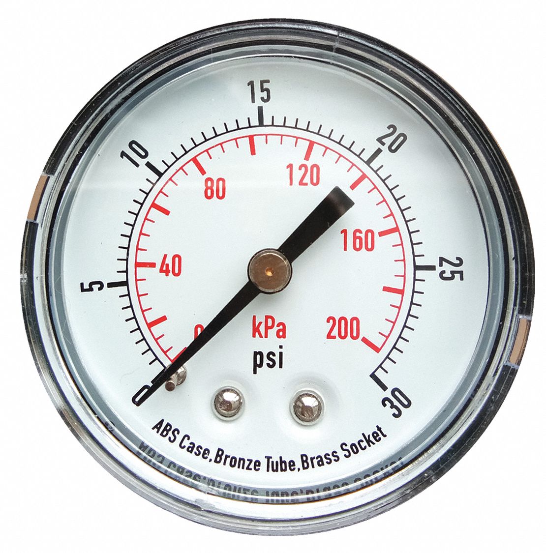GRAINGER APPROVED Pressure Gauge, 0 to 200 kPa, 0 to 30 psi Range, 1/4