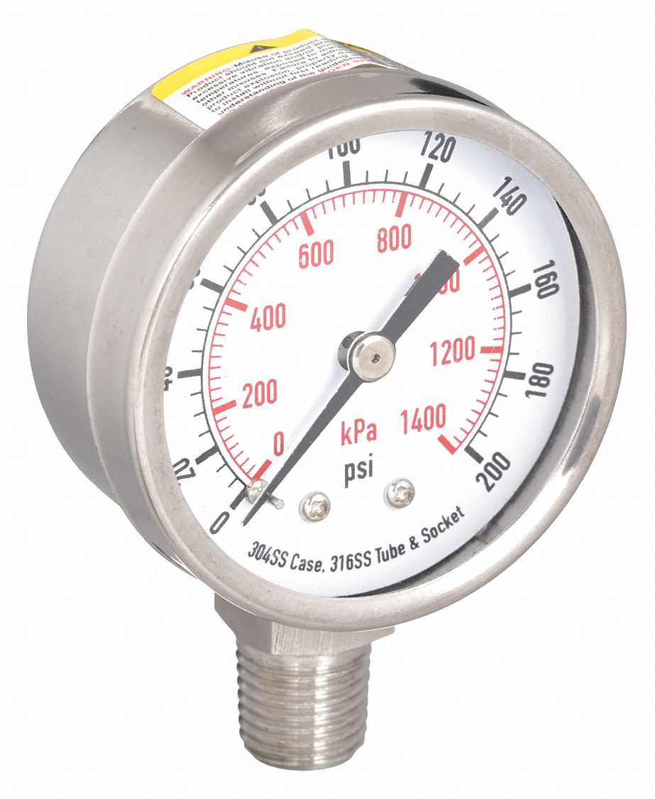 APPROVED VENDOR PRESSURE GAUGE,2 IN,200 PSI,SS,LOWE Commercial