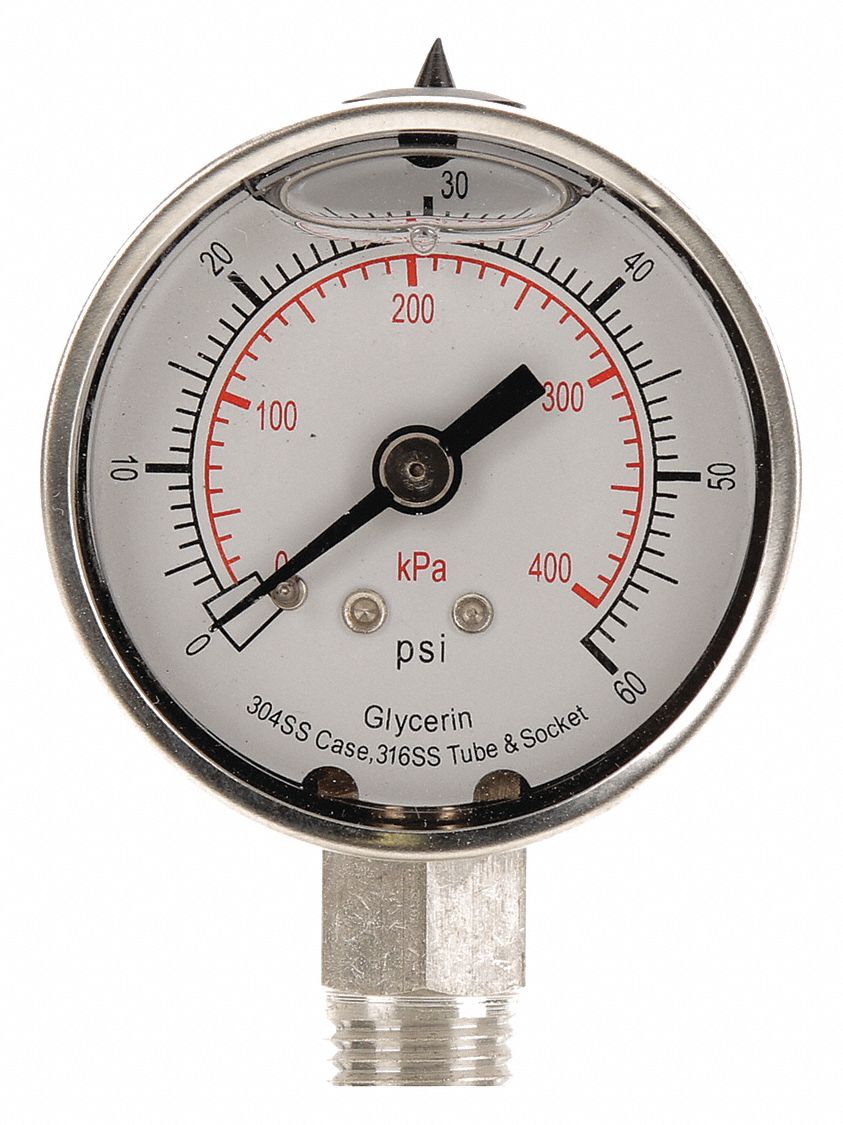 GRAINGER APPROVED Pressure Gauge, 0 to 2000 kPa, 0 to 300 psi Range, 1/
