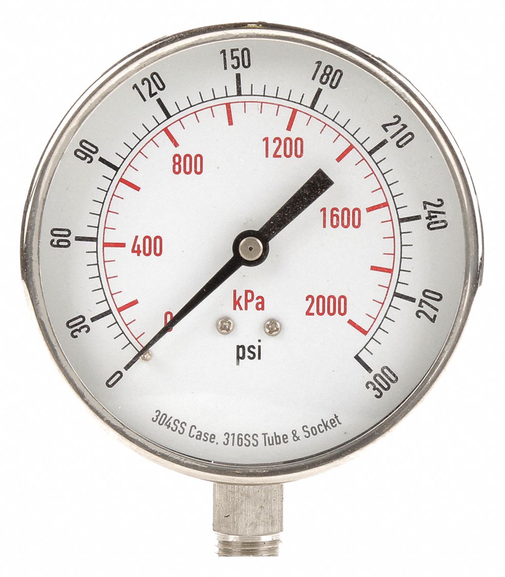 GRAINGER APPROVED Commercial Pressure Gauge CorrosionResistant Case