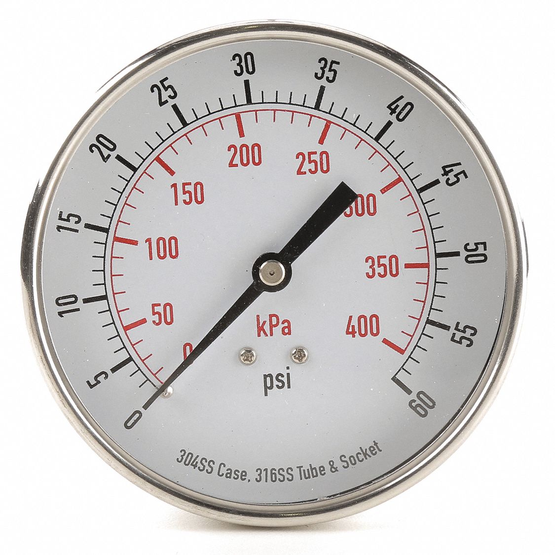 GRAINGER APPROVED Pressure Gauge, 0 to 400 kPa, 0 to 60 psi Range, 1/4