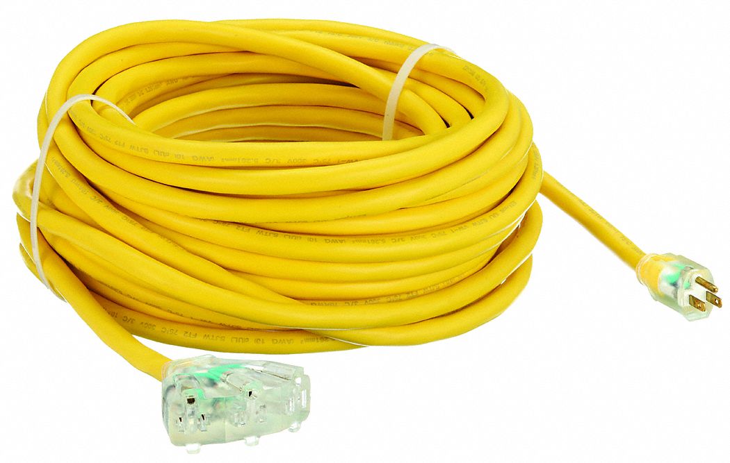 POWER FIRST, 100 ft Cord Lg, 10 AWG Wire Size, Lighted Extension Cord