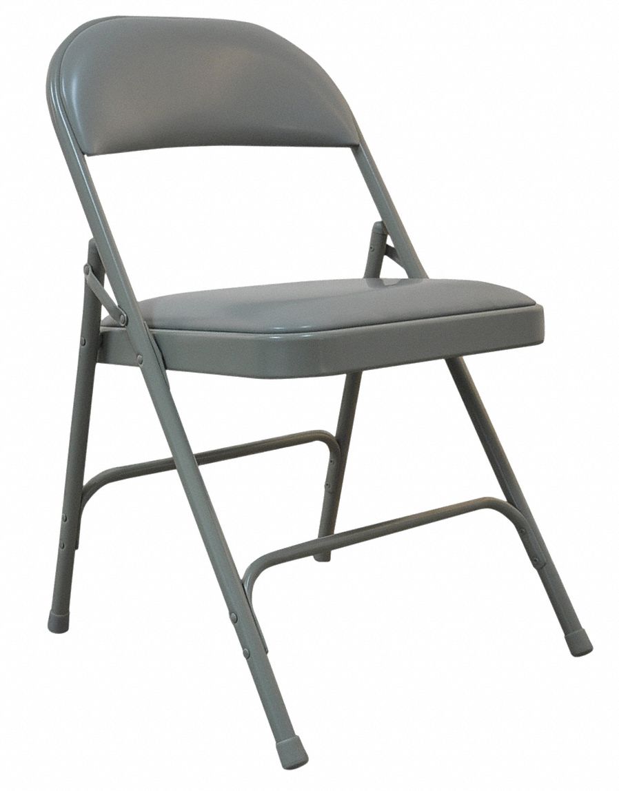 GRAINGER APPROVED Gray Steel Folding Chair with Gray Seat Color, 1EA