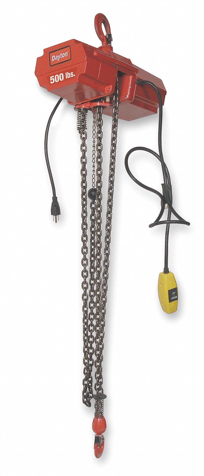 DAYTON H2 Electric Chain Hoist, 800 lb Load Capacity, 115V, 10 ft Hoist