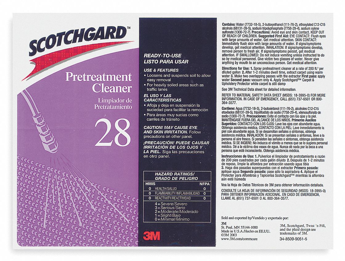 3M Secondary Bottle Label Scotchgard Carpet E Pretreatment Cleaner 28