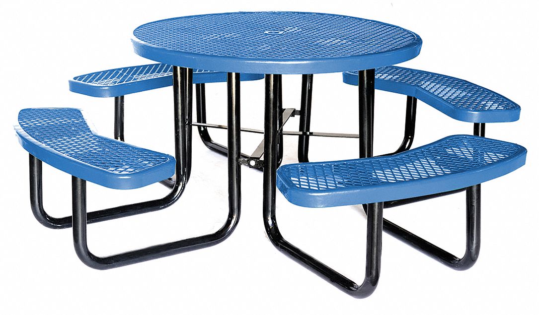 GRAINGER APPROVED Round Expanded Metal Picnic Table, Blue 4HUP64HUP6