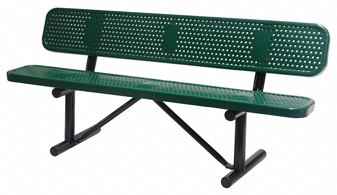 GRAINGER APPROVED Thermoplastic Coated Metal Outdoor Bench, Green