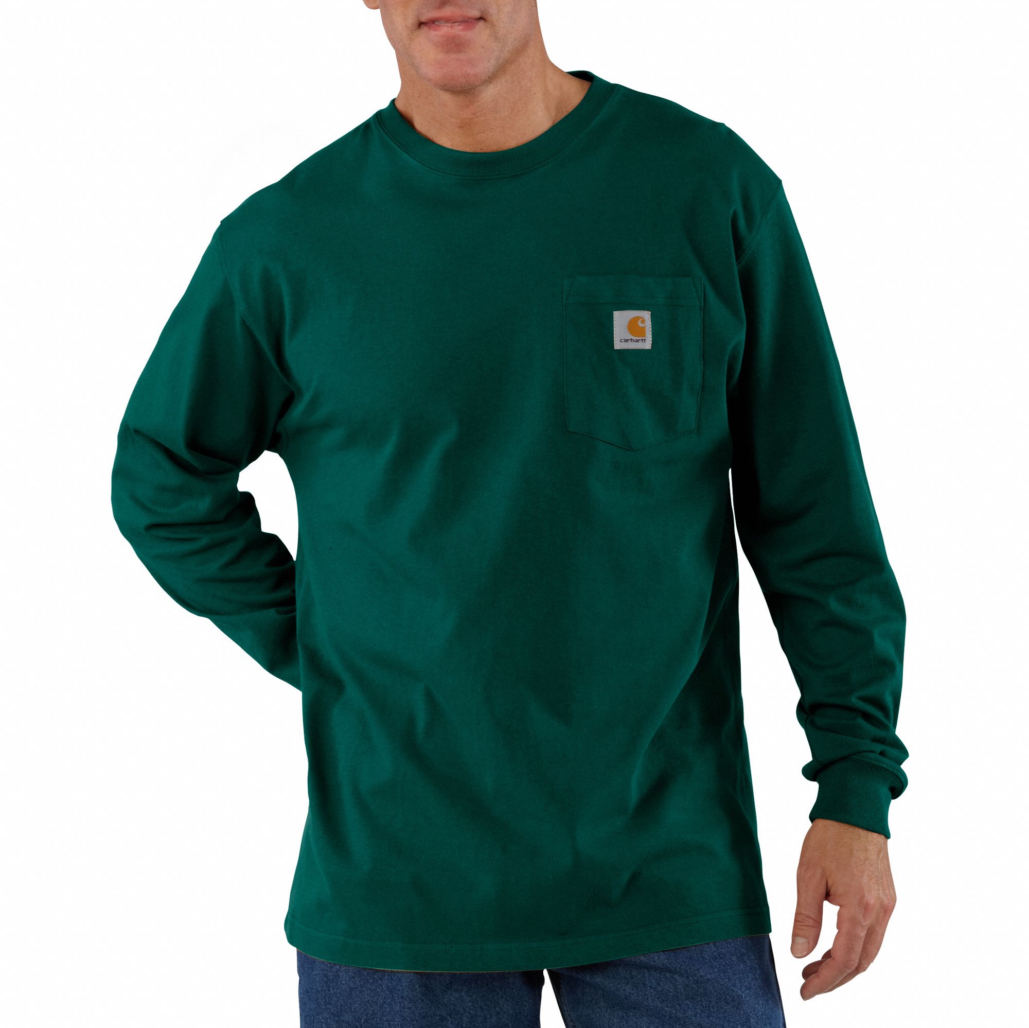 CARHARTT Long Sleeve TShirt, 100 Cotton, Hunter Green, Pullover, Fits