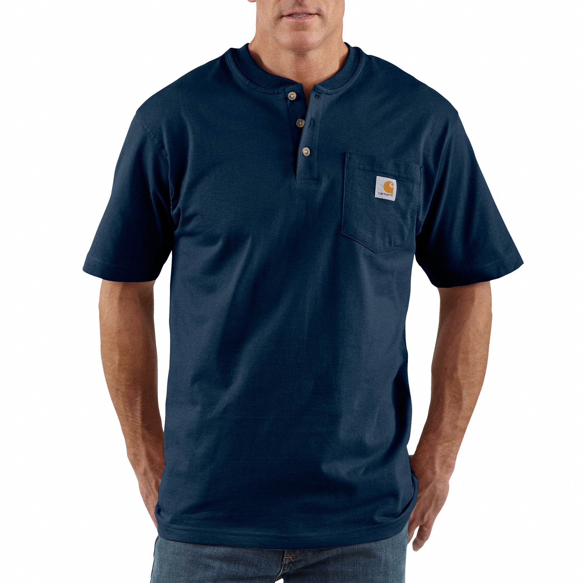 CARHARTT Short Sleeve Henley Men's, 3XL, Navy, Regular, TShirt Shirt