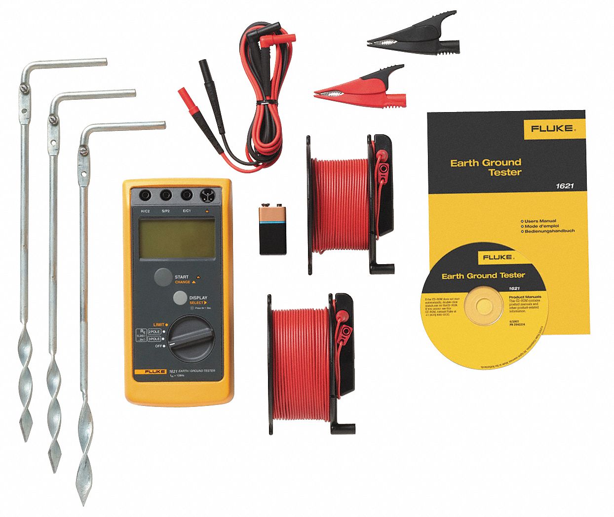 FLUKE Earth Ground Tester Kit, 128 Hz, 250VAC 4JNW2FLUKE1621 KIT