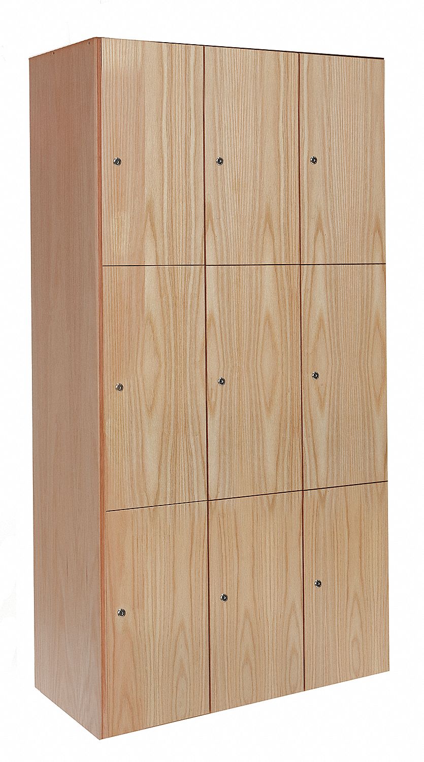 HALLOWELL Light Wood Wardrobe Locker, (3) Tier, (3) Wide Openings 9