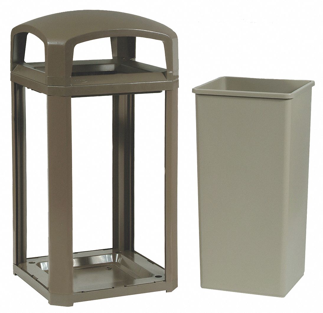 RUBBERMAID COMMERCIAL PRODUCTS 50 gal Square Trash Can, Plastic, Dark