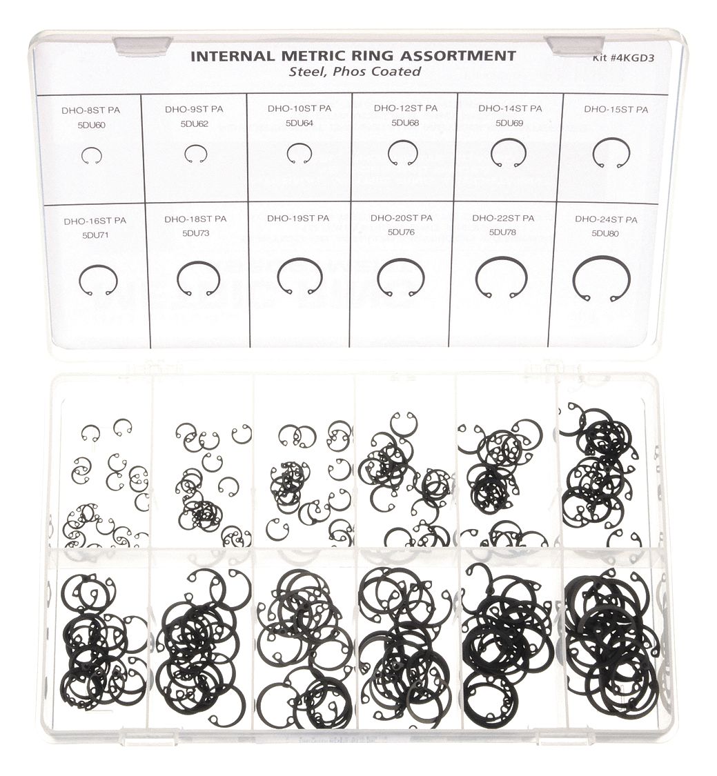 Metric, Housing Ring, Retaining Ring Assortment,240 pcs 4KGD3