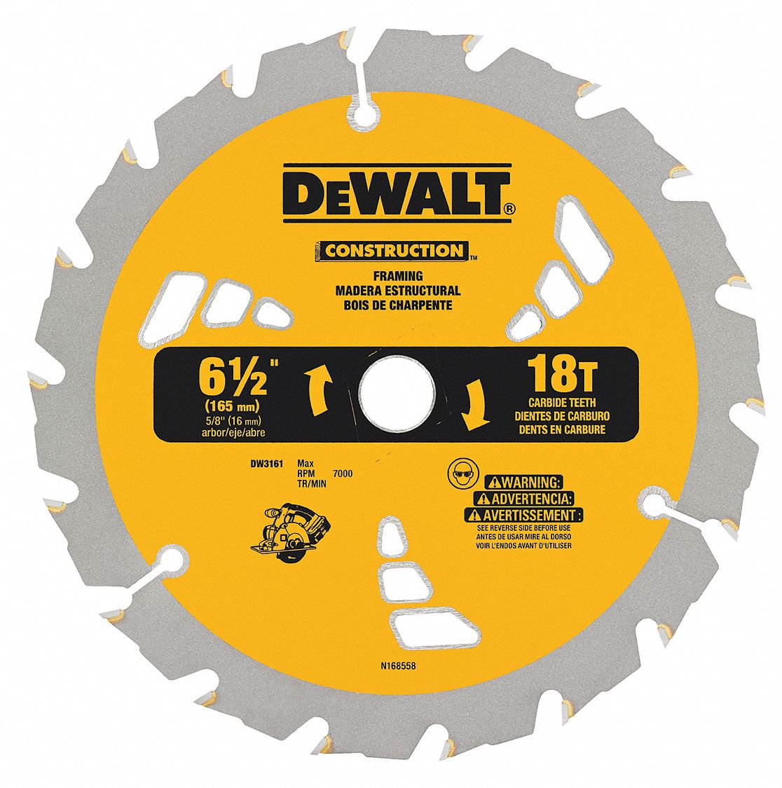 DEWALT Circular Saw Blade, Wood Materials Cut, 6 1/2 in Blade Dia., 5/8