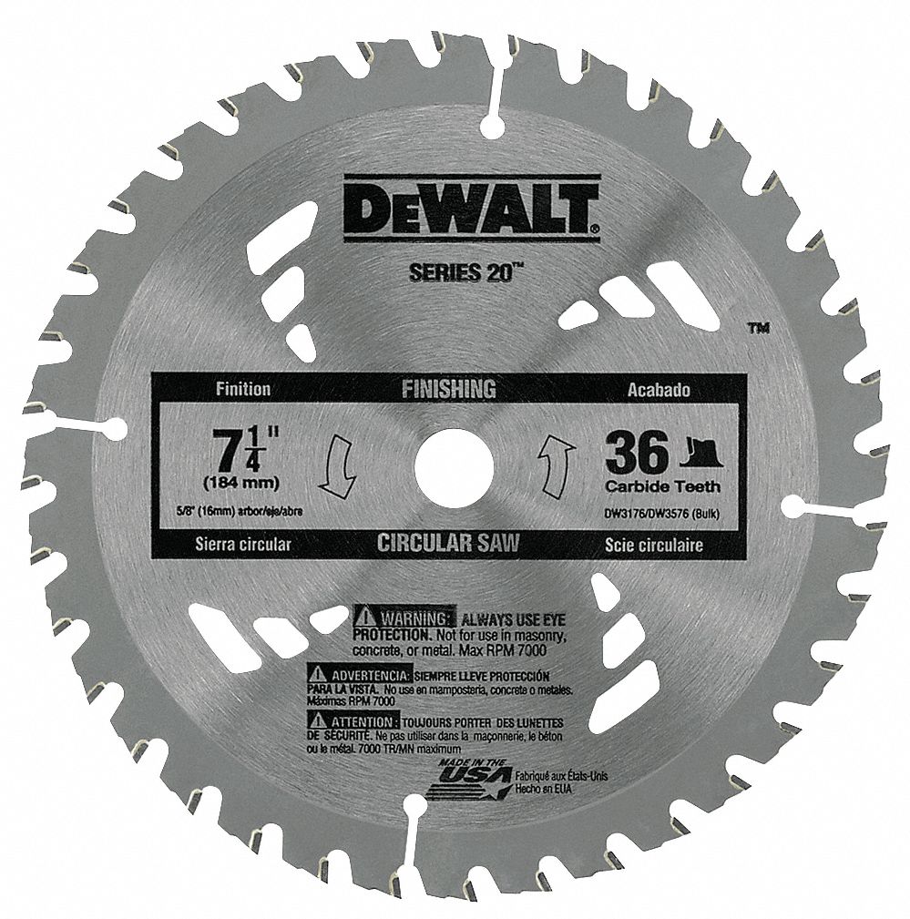 DEWALT Circular Saw Blade, Wood Materials Cut, 7 1/4 in Blade Dia., 5/8
