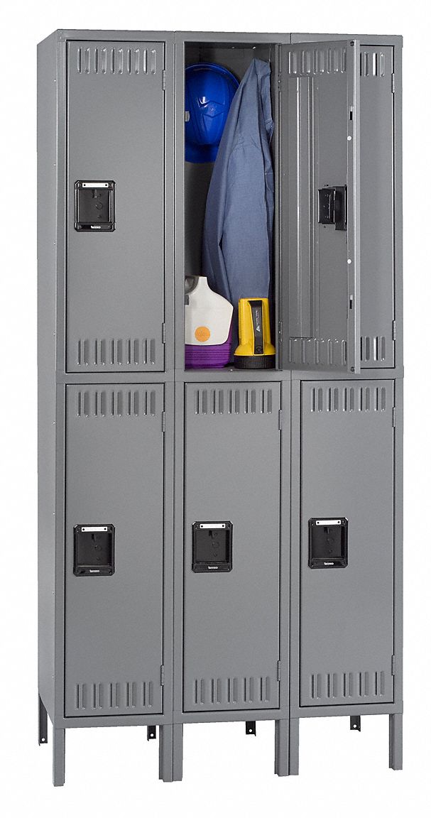 TENNSCO Gray Wardrobe Locker, (2) Tier, (3) Wide Openings 6, 36 in W X