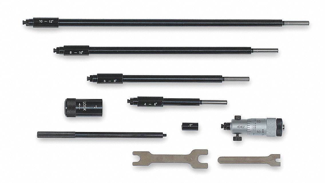 MITUTOYO Inside Micrometer, 2 to 12" Range, Plain Thimble, 0.001