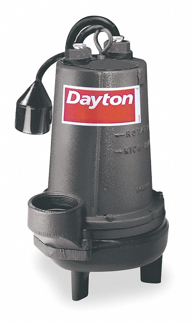 DAYTON Sewage Ejector Pump, HP 2, Flow Rate 10 Ft. of Head 375.0 gpm