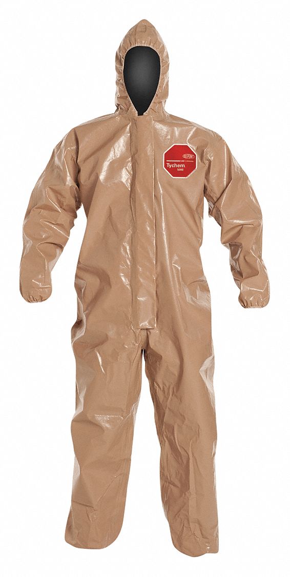 DUPONT, 2XL, Tychem® 5000, Hooded Chemical Resistant Coveralls 4LTY5