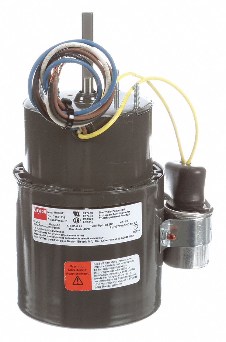 DAYTON HVAC Motor, 1/8 HP, Permanent Split Capacitor, Nameplate RPM
