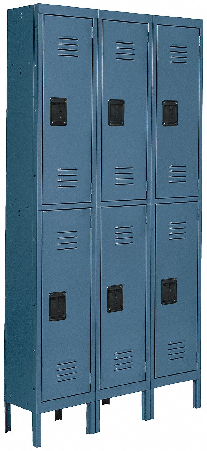 GRAINGER APPROVED Blue Wardrobe Locker, (3) Wide, (2) Tier Openings 6, 36 in W X 18 in D X 66