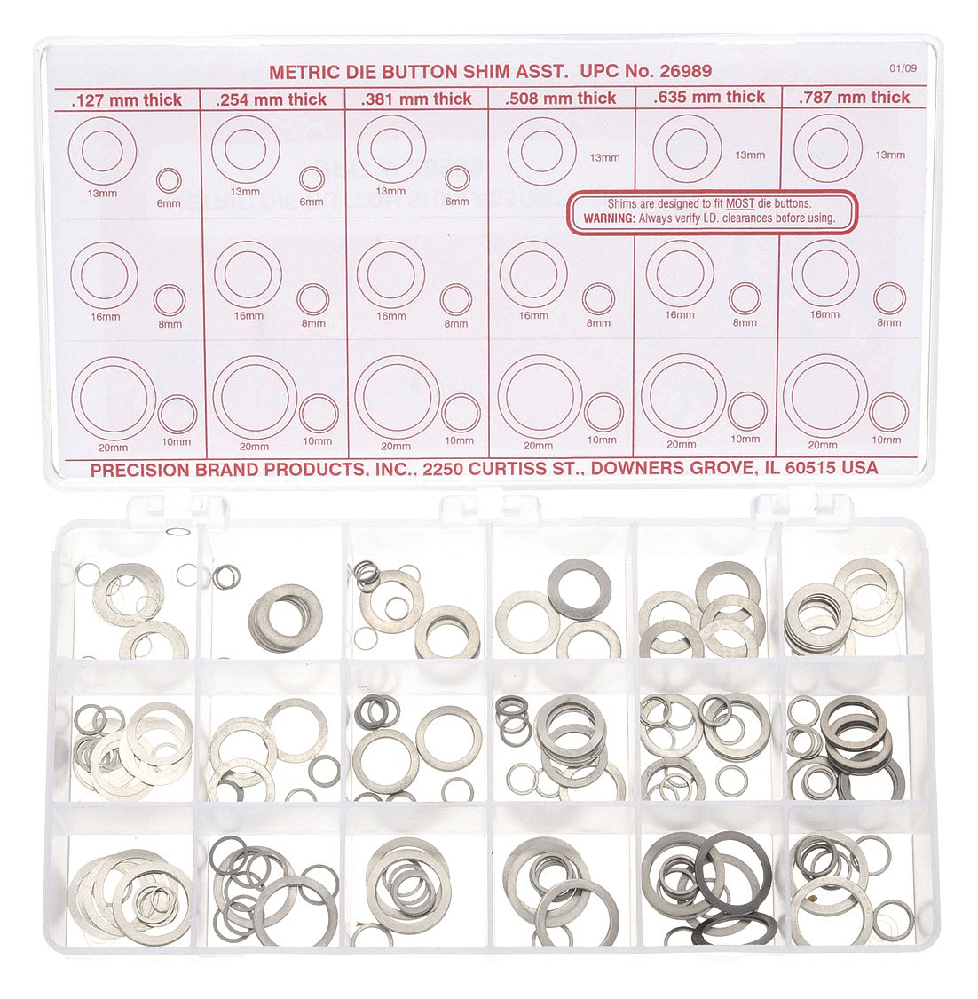 Metric, Arbor Shim, Die Button Shim Assortment,330 pcs,SS 4NFH726989