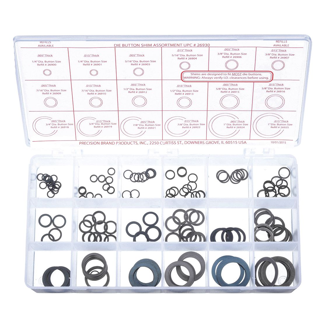 Inch, Arbor Shim, Die Button Shim Assortment,450 pcs,Steel 4NFH6