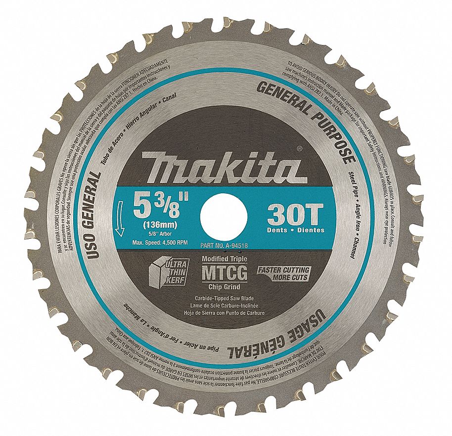 MAKITA, 5 3/8 in Blade Dia., 30 Teeth, Circular Saw Blade 4NNN9A95037 Grainger