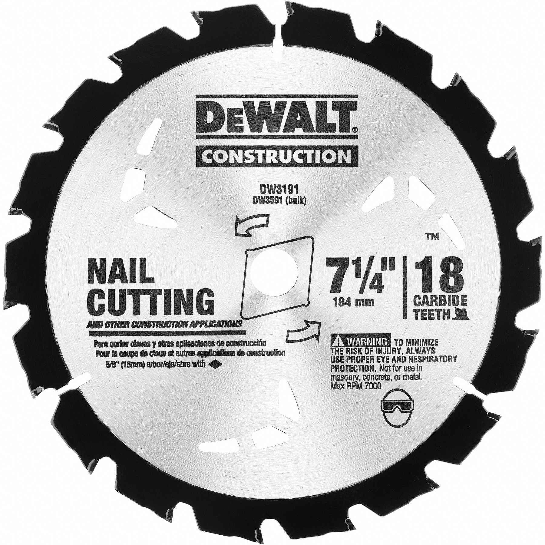 DEWALT Circular Saw Blade, NailEmbedded Wood Materials Cut, 7 1/4 in