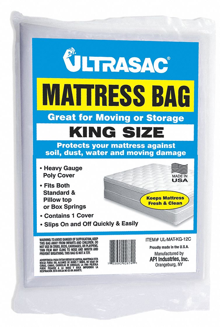 GRAINGER APPROVED Mattress Bag, Mattress Size King, Thickness 2 mil