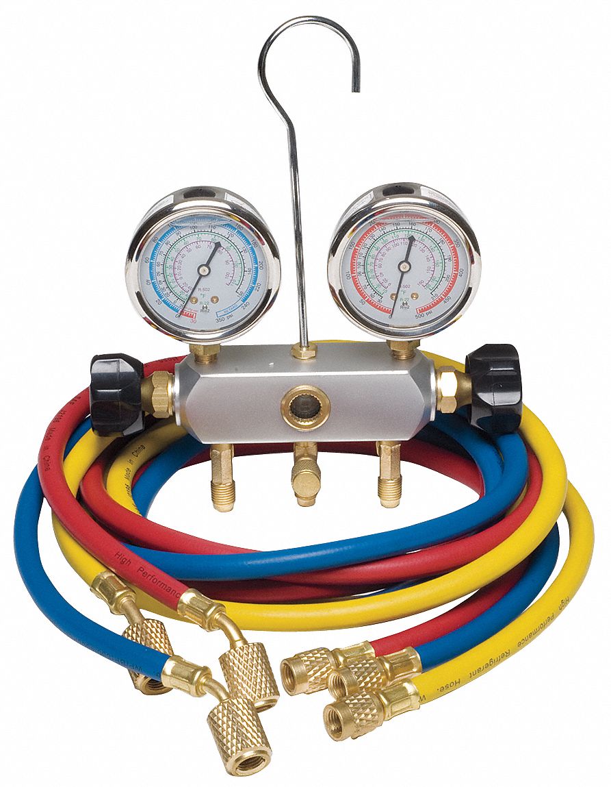 DAYTON, Mechanical Manifold Gauge Set, 2 Valves, Mechanical Manifold