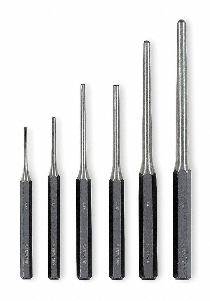 WESTWARD Carbon Tool Steel Drive Pin Punch Set; Number of Pieces 6