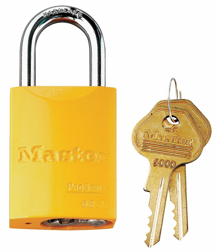 MASTER LOCK Yellow Lockout Padlock, Different Key Type, Aluminum Body