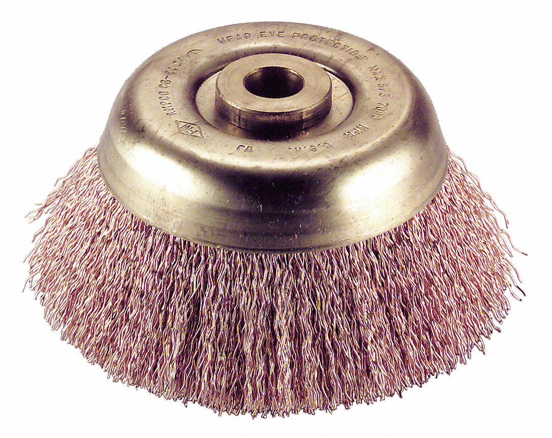 AMPCO 4 in Crimped Wire Cup Brush, Arbor Hole Mounting, 0.014 in Wire
