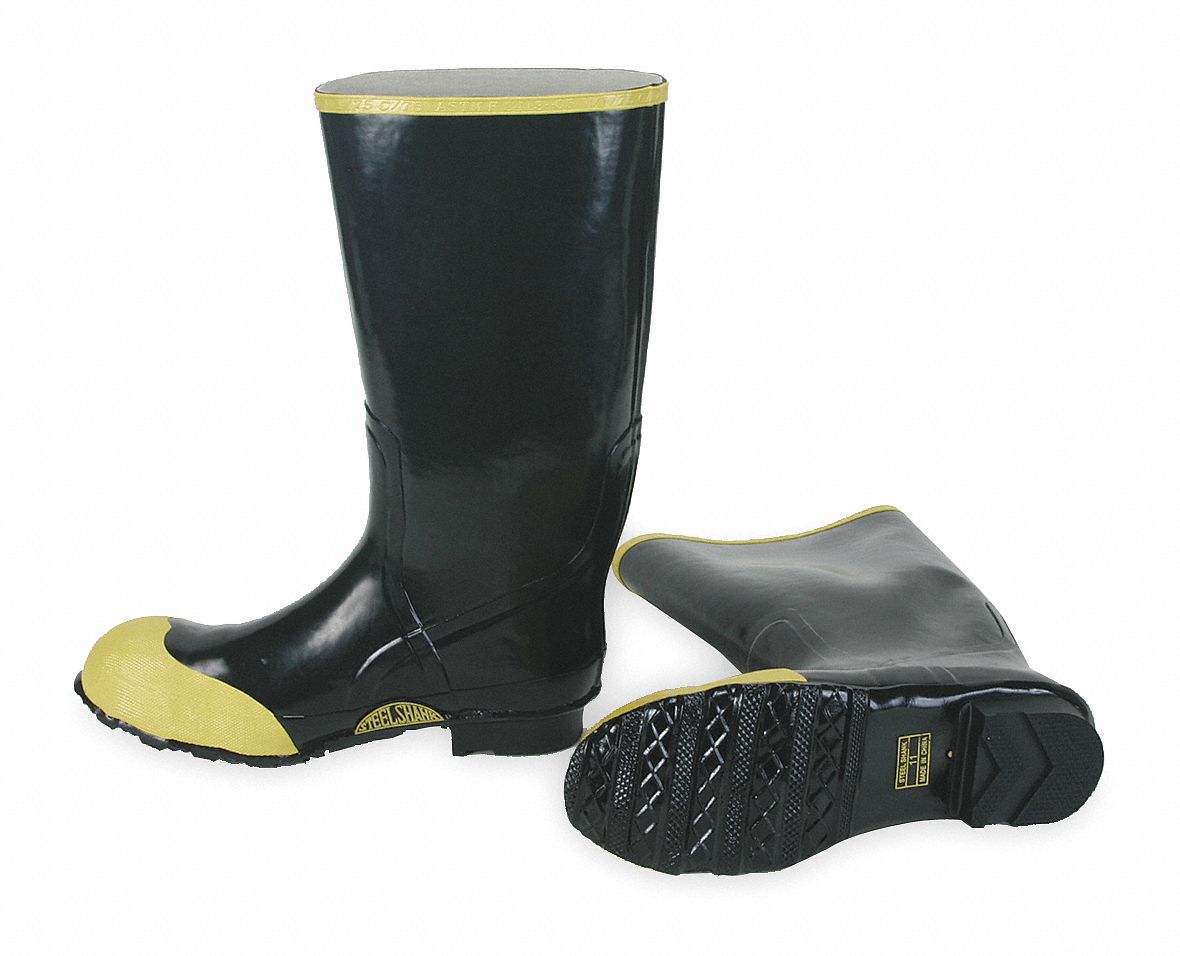Defined Heel/Steel Toe/Waterproof, Rigid Steel, Rubber Boot 4T279