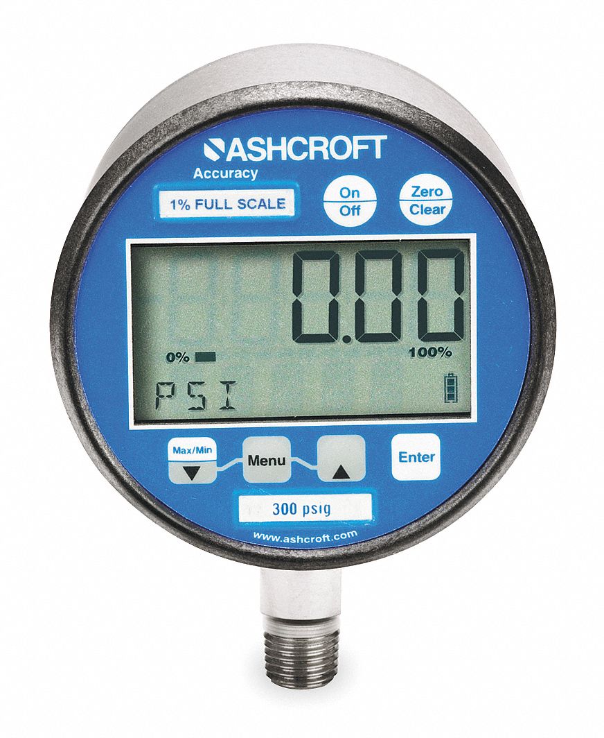 ASHCROFT 0 to 1000 psi Digital Pressure Gauge, 3 in Dial, 1/4 in MNPT
