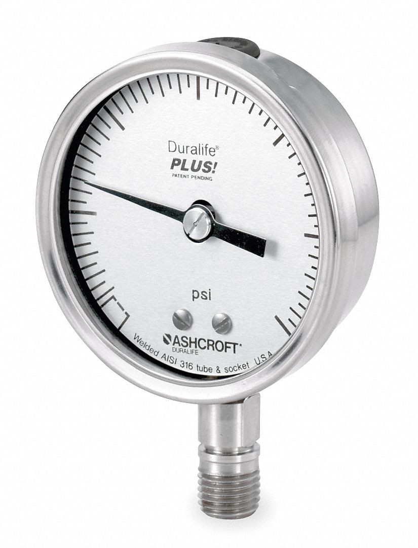 ASHCROFT Industrial Pressure Gauge 0 to 100 psi, 2 1/2 in Dial, Dry
