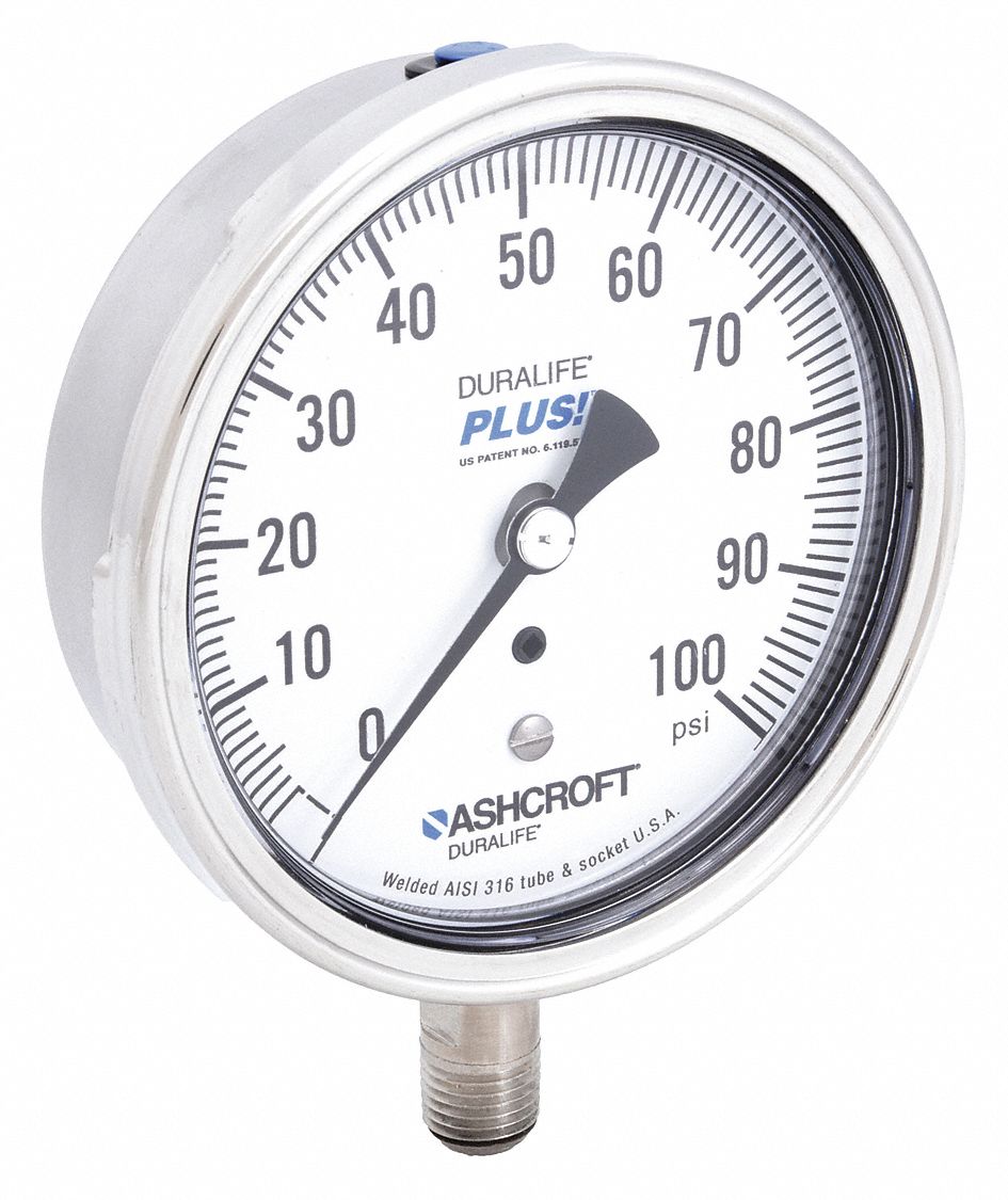 ASHCROFT, 0 to 100 psi, 3 1/2 in Dial, Industrial Pressure Gauge