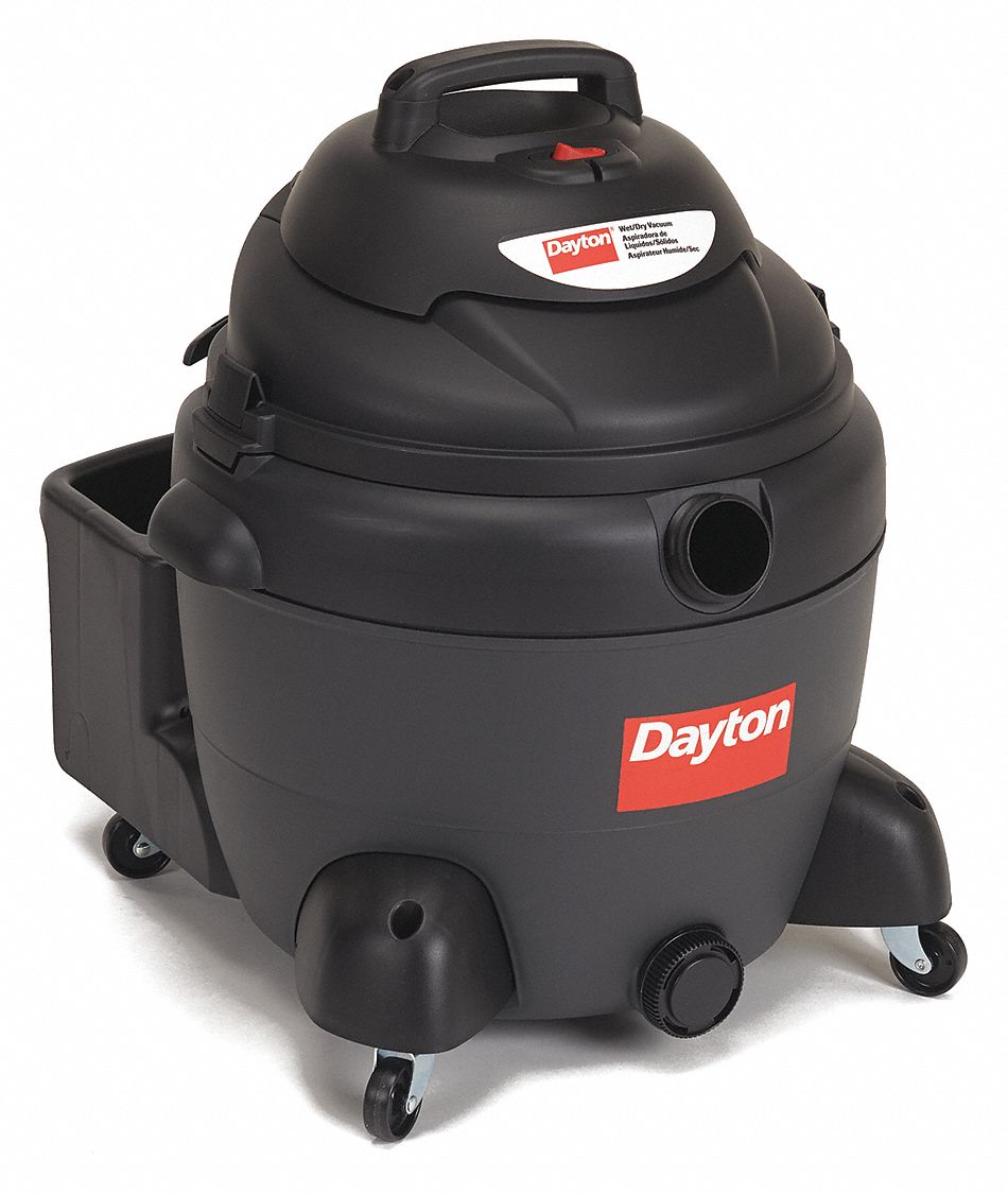 DAYTON Wet/Dry Vacuum, 16 gal., Plastic, Standard, 11/2" Hose Dia., 82 cfm Air Flow, Voltage