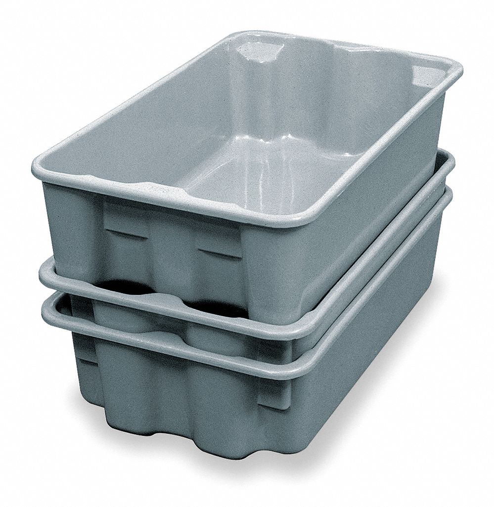 MOLDED FIBERGLASS Stack and Nest Container, Gray, 5 inH x 17 7/8 inL x