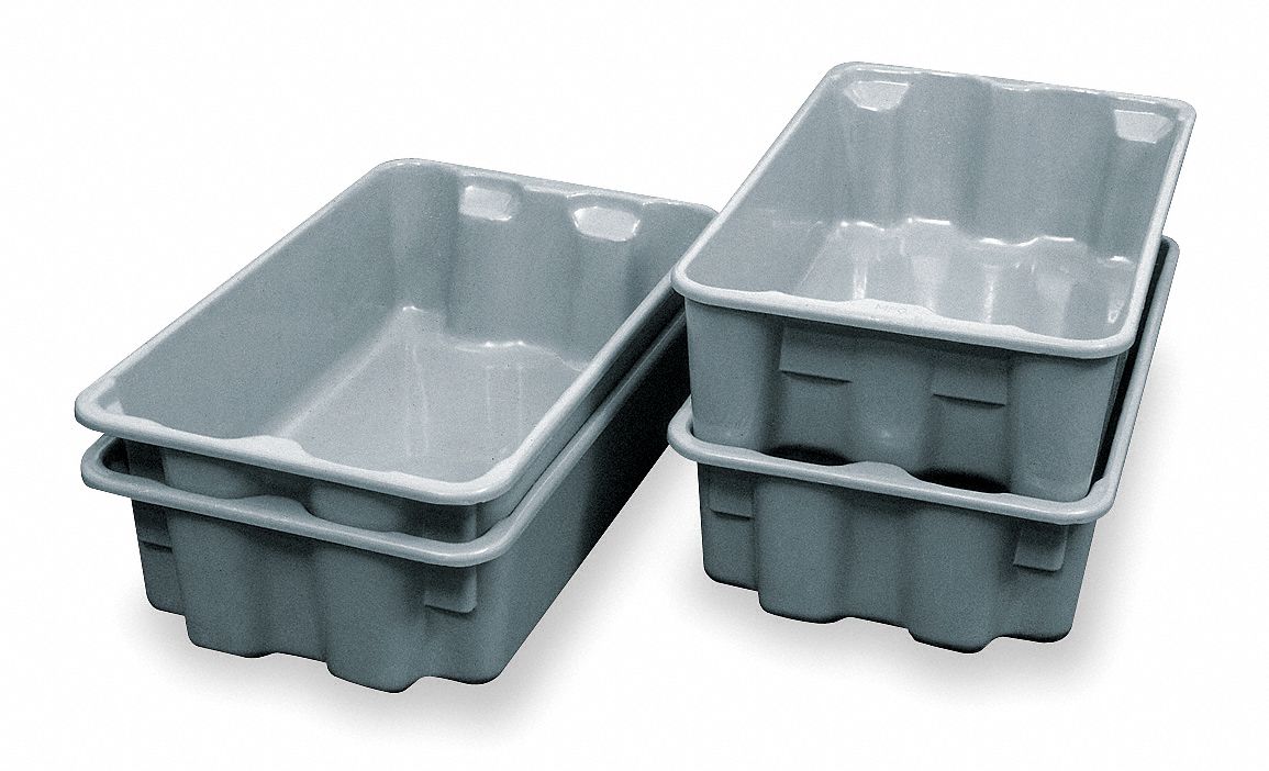 MOLDED FIBERGLASS Stack and Nest Container, Gray, 8 inH x 20 1/2 inL x