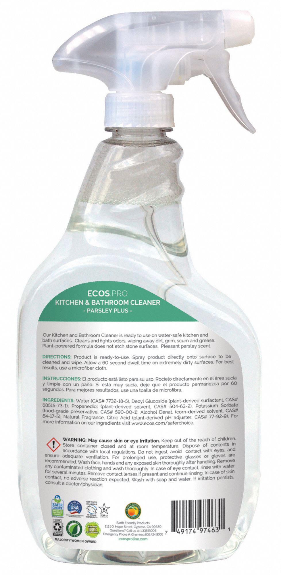 ECOS PRO Kitchen and Bathroom Cleaner Trigger Spray Bottle, 32 oz