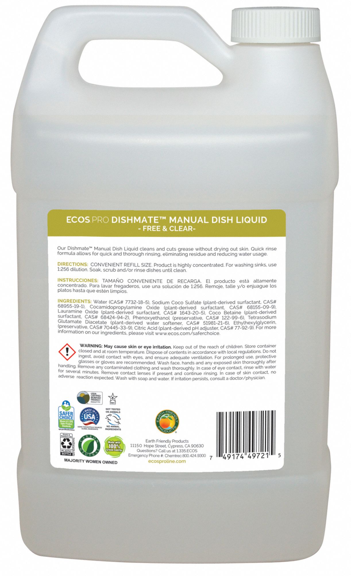 ECOS PRO Hand Wash, Dishwashing Soap, Cleaner Form Liquid, 1 gal