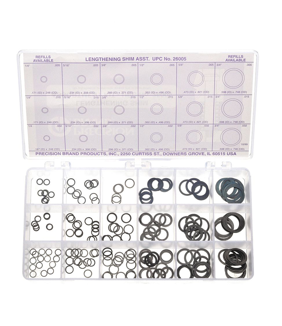 Inch, Lengthening Shim, Lening Shim Assortment,270 pcs,Steel 4TT27