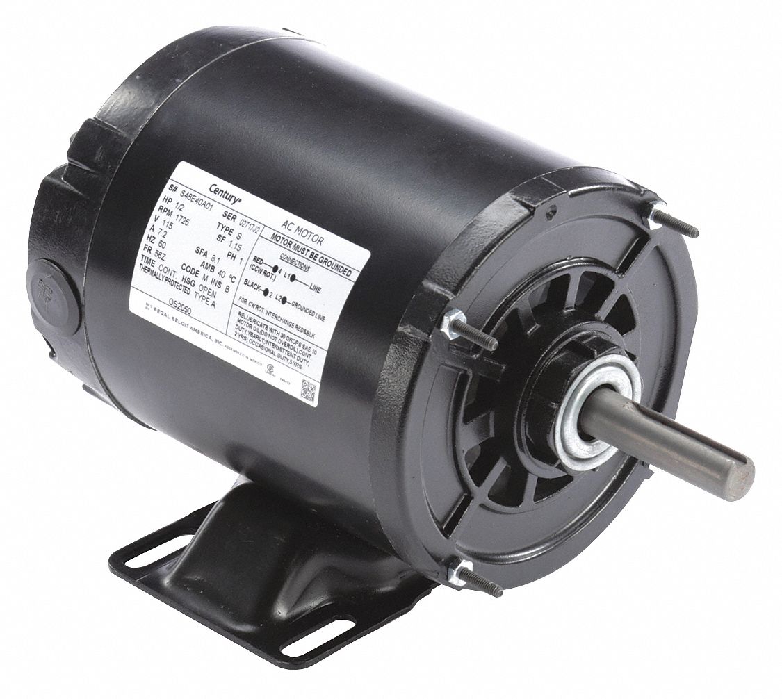CENTURY Belt Drive Motor, 1/2 HP, SplitPhase, Nameplate RPM 1,725, No