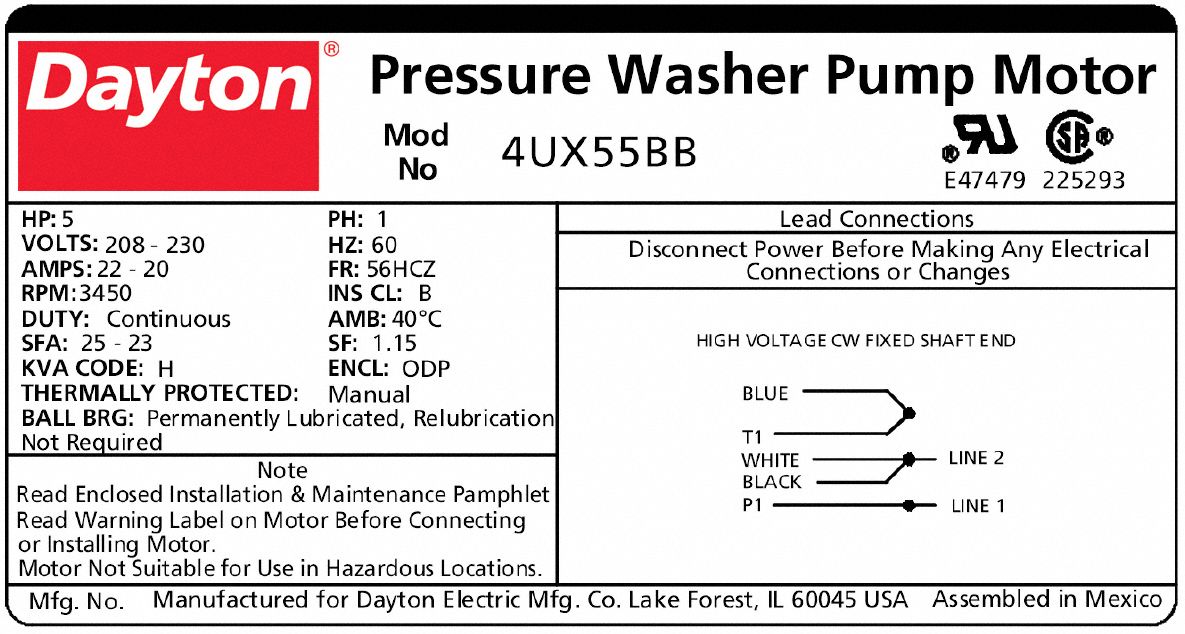 DAYTON Pressure Washer Motor Open Dripproof, Face/Base Mounting, 5 HP